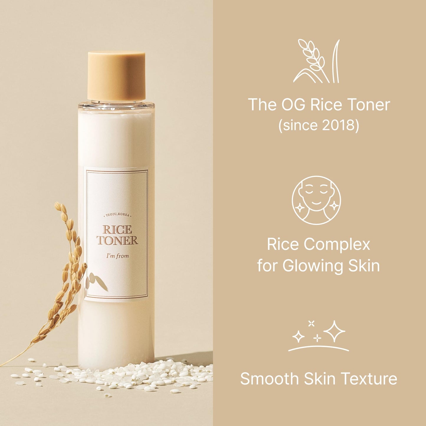 [I'm From] Rice Toner, 77.78% Rice Extract from Korea, Glow Essence with Niacinamide, Hydrating for Dry Skin, Vegan, Alcohol-Free, Fragrance-Free, Peta Approved, k beauty toner