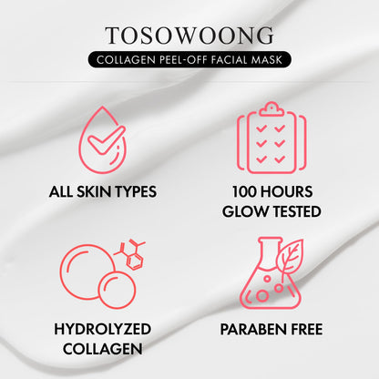TOSOWOONG Real Collagen Fit, Hydrolyzed Collagen Wrapping Mask, Peel Off Facial Mask for elasticity, Hydrating, Glow, Glass Skin, Face Moisturizer, Self Care, Korean Skin Care, 50ml, 1.69 fl. oz.